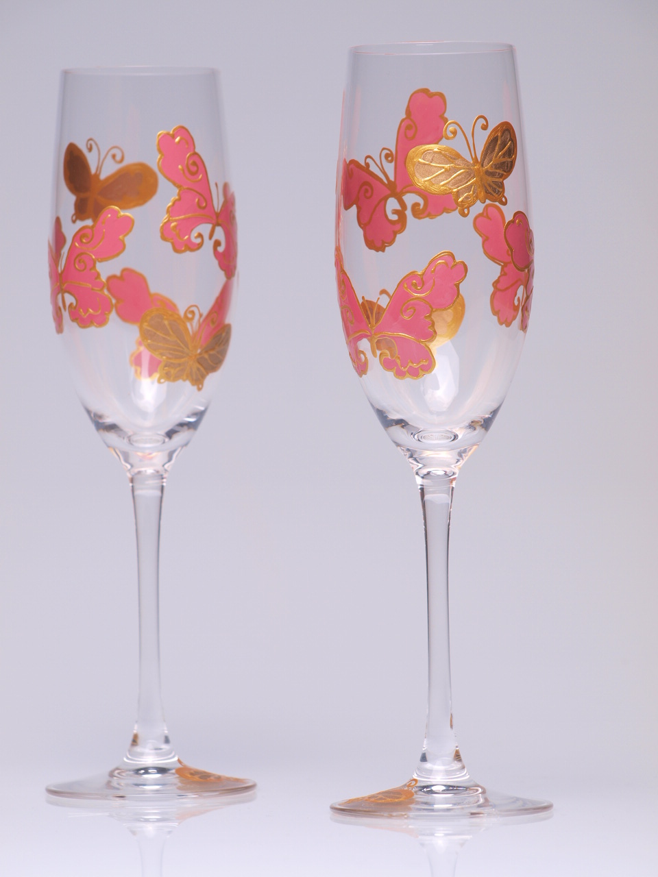 Wedding glasses Pink and gold butterflies